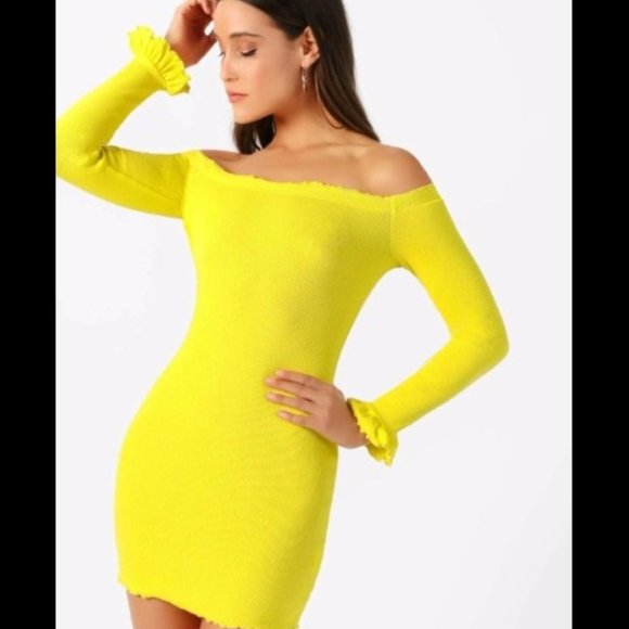 Yellow Off Shoulder Ruffled Dress - Picture 1 of 8